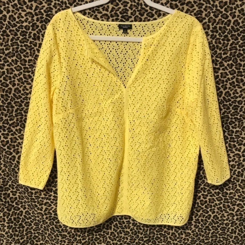 Talbots Size Medium Yellow Solid Eyelet S113 - image 1